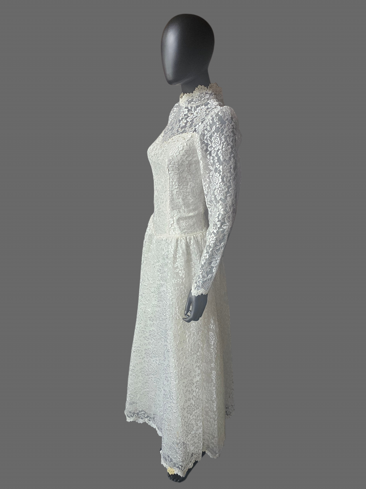 Vintage Long Sleeve Lace Tea Length Wedding Gown