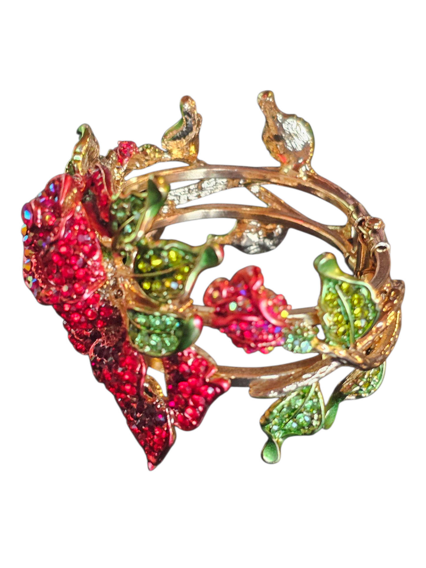 Gold Crystal Rose Cuff Bracelet