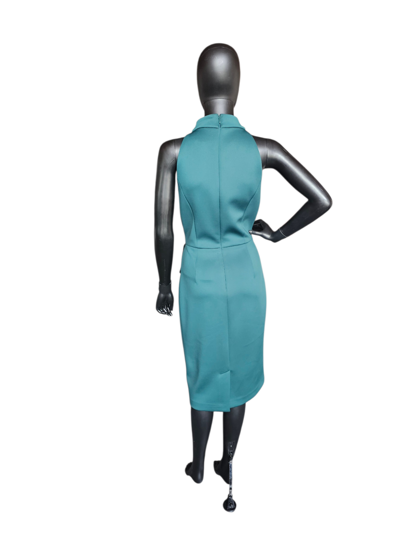 Green Neoprene Halter Side Flair Cocktail Dress - Eliza J