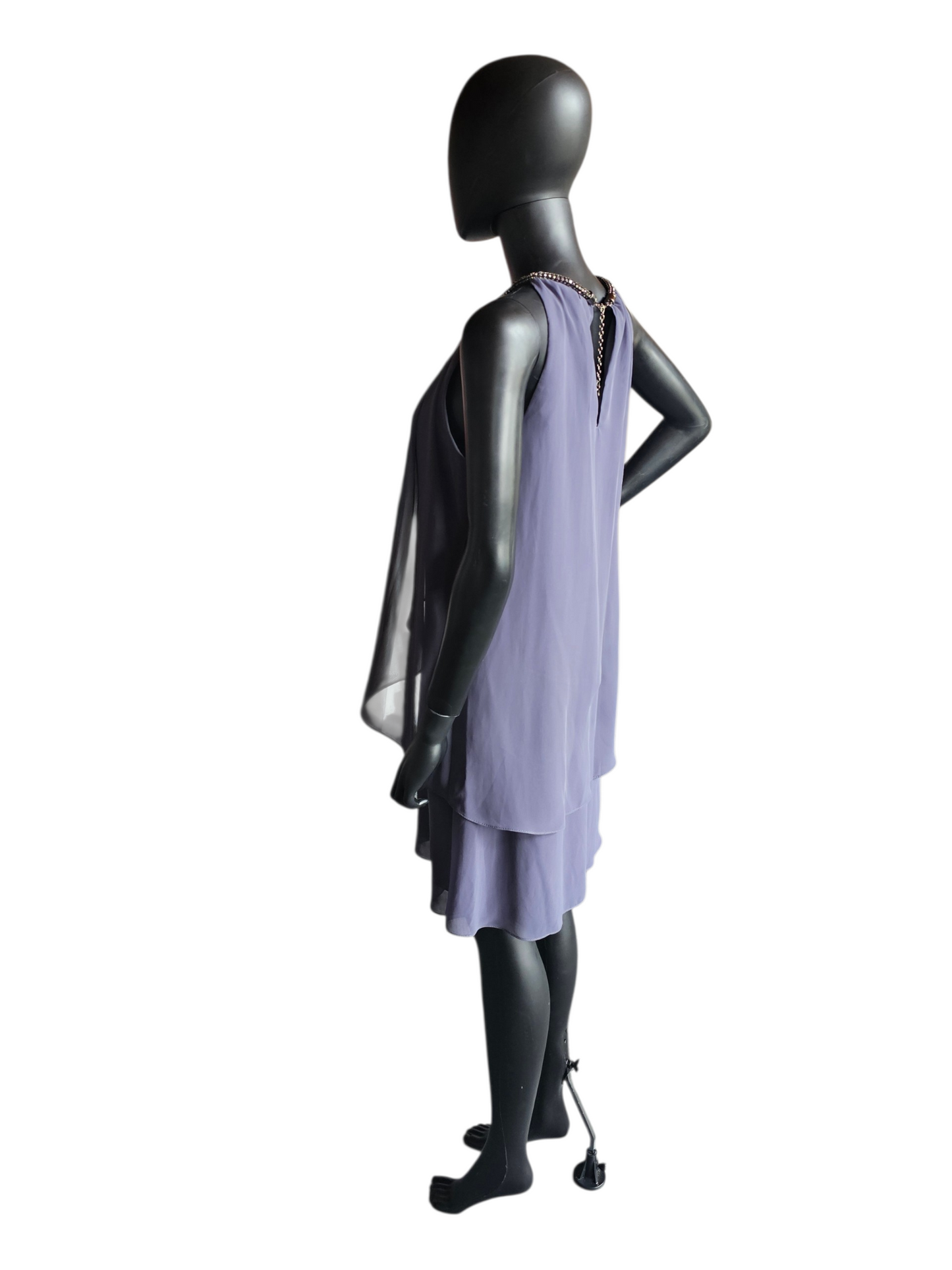 Grey Chiffon Halter Flutter Cocktail Dress - SLNY