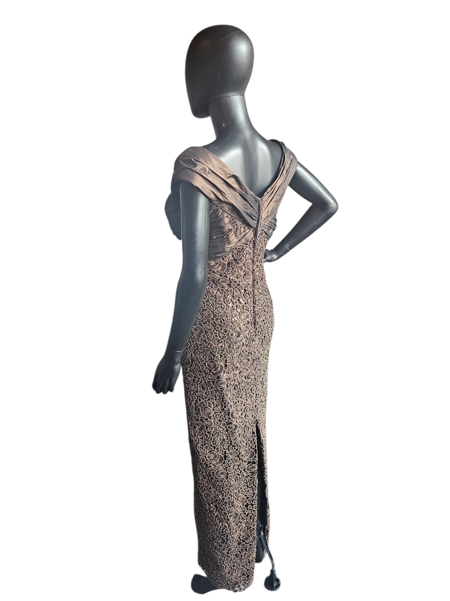 Chocolate/Bronze Lace Sequin Sheath Formal Dress - Montage