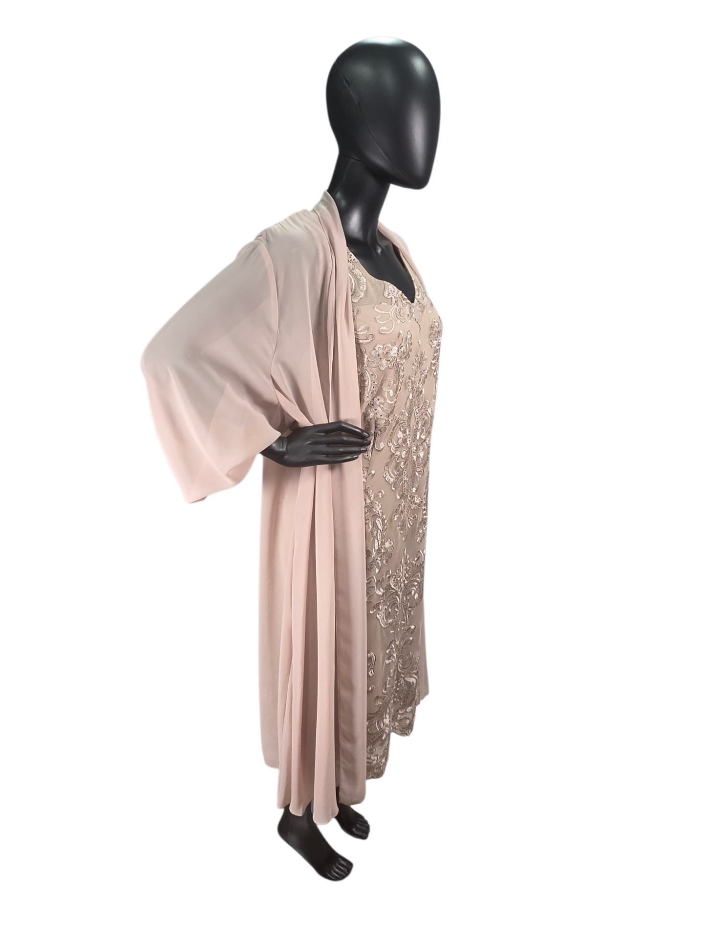 Champagne Knee Length W/Chiffon Jacket - R&M Richards
