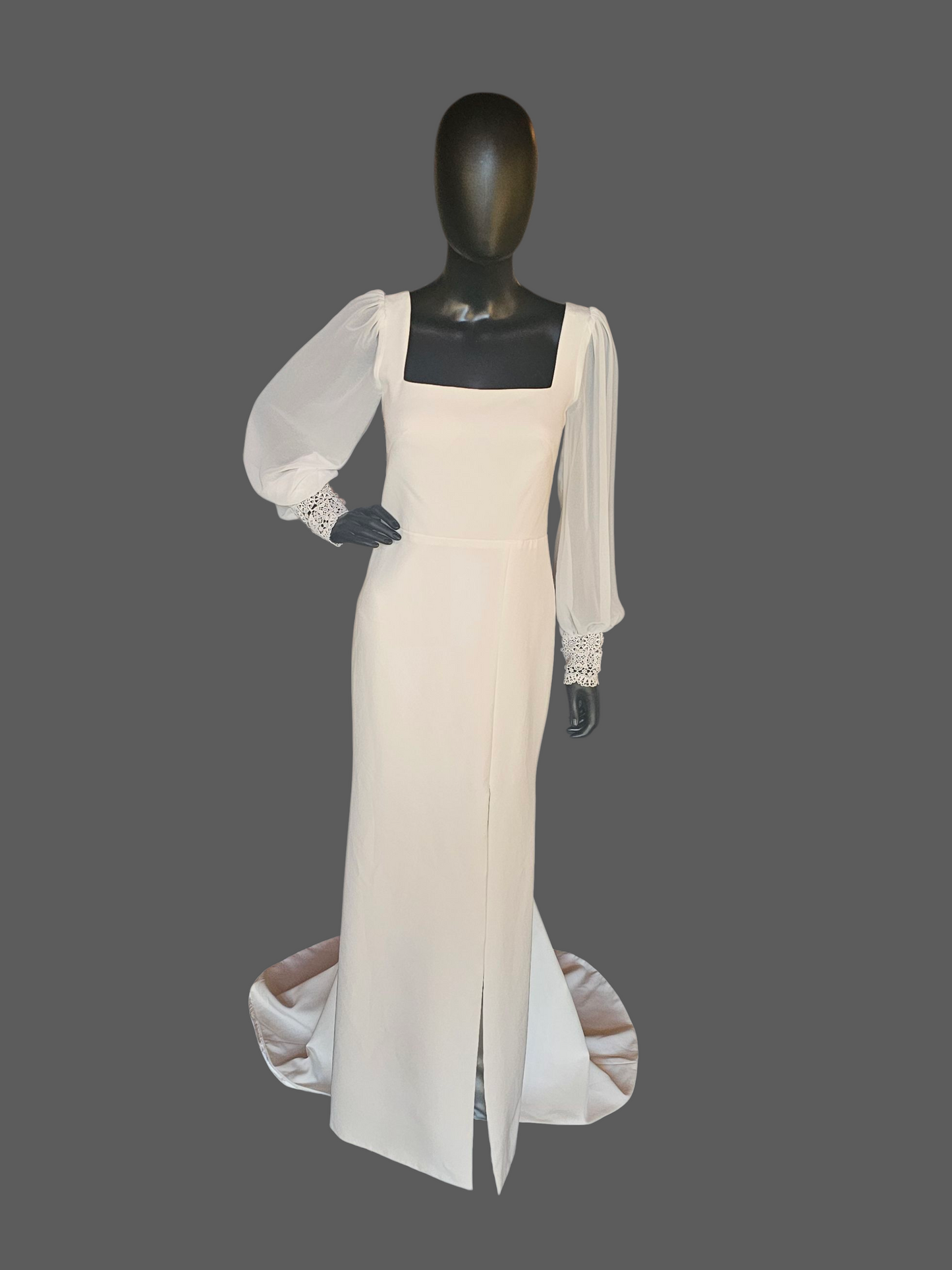 Square Neck Peasant Sleeve Boho Fitted Wedding Gown - Jenny Yoo