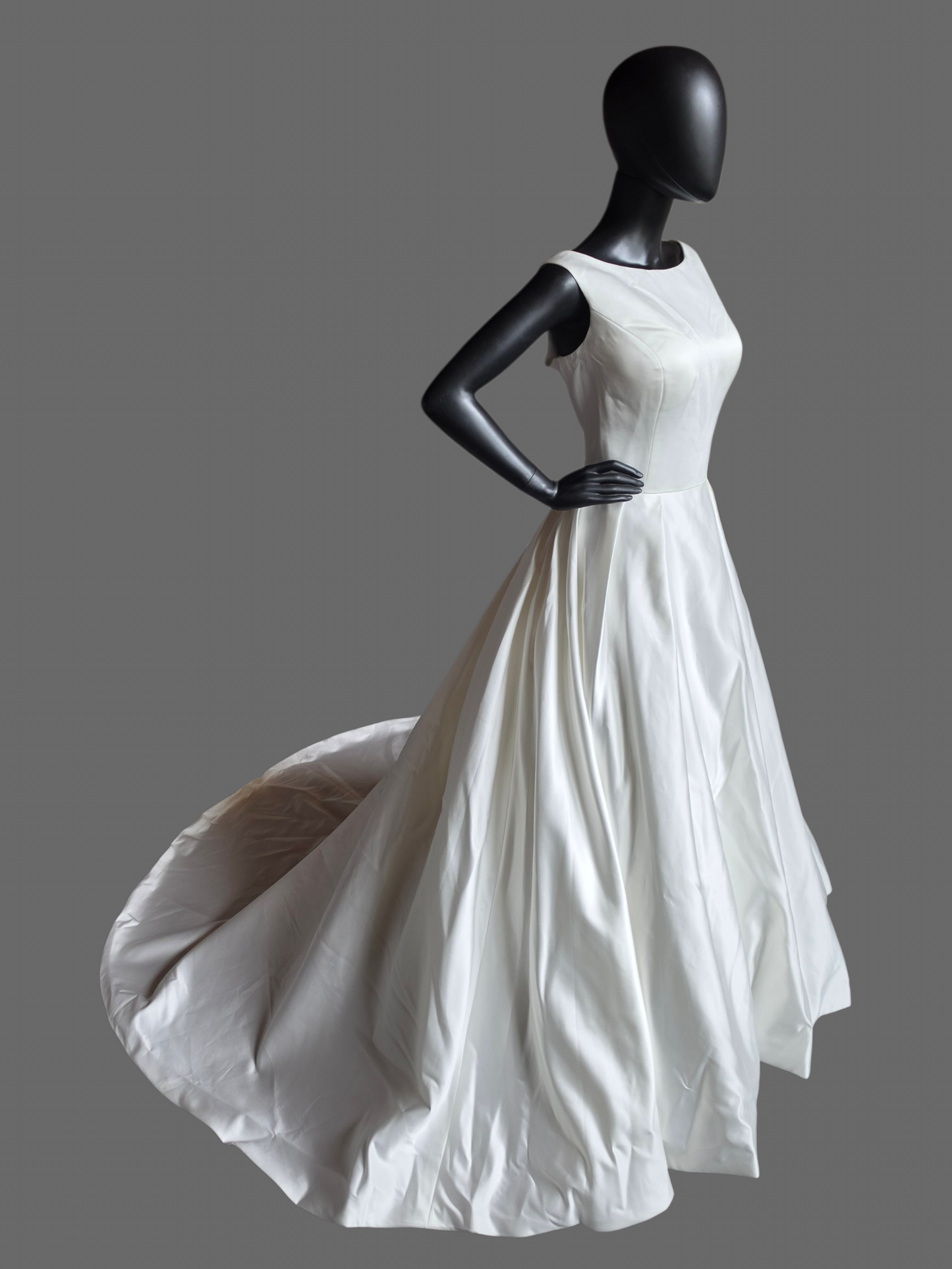 Ivory Satin Boat Neck Box Pleat