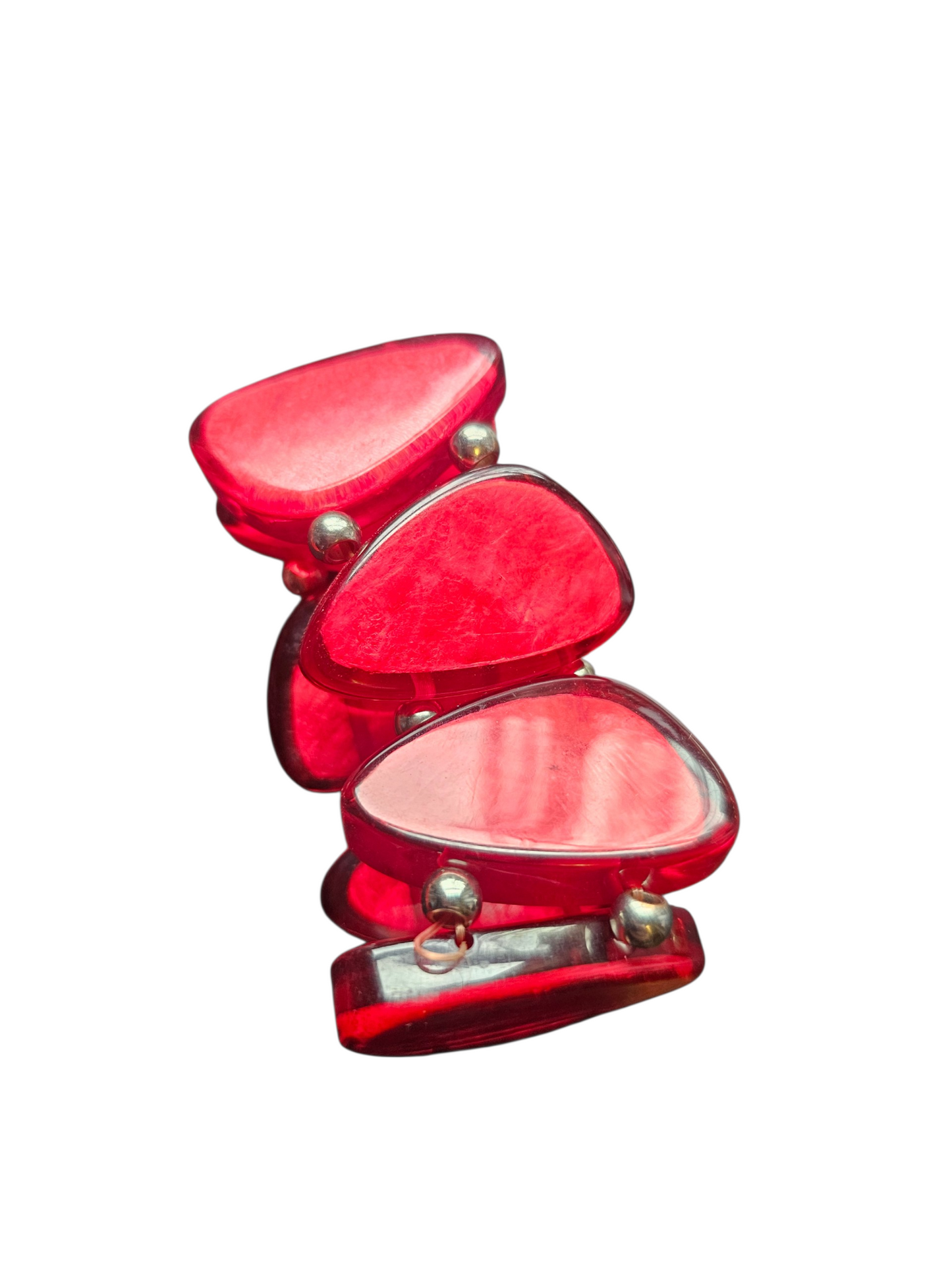 Vintage Large Red Abstract Polished Resin Necklace/Earrings/Bracelet Set