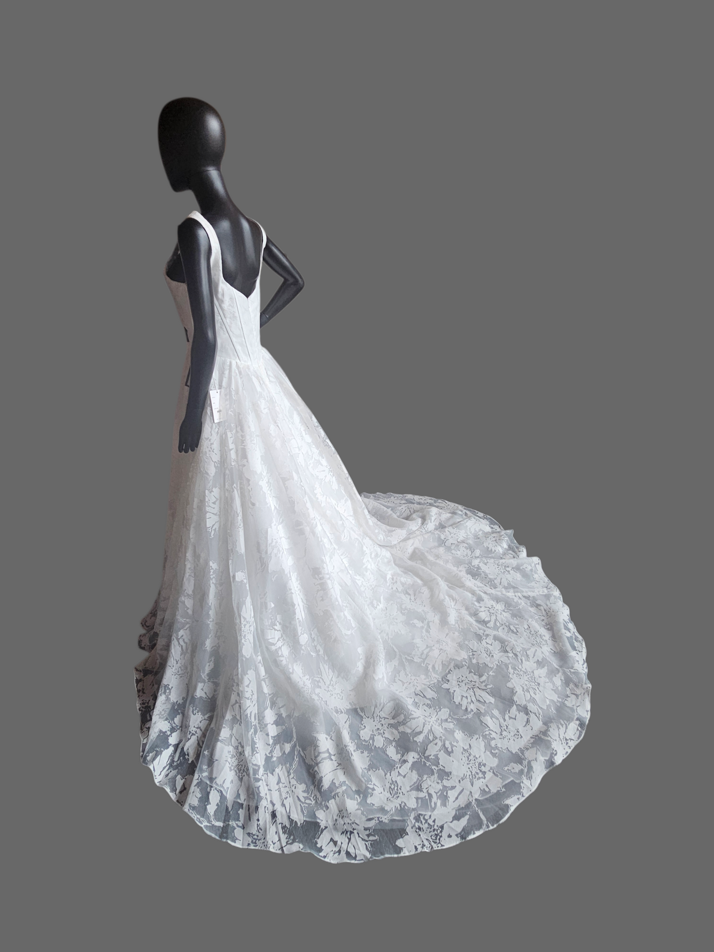 Ivory Floral Burnout Basque Waist Square Neckline Wedding Gown - Tania Olsen NWT