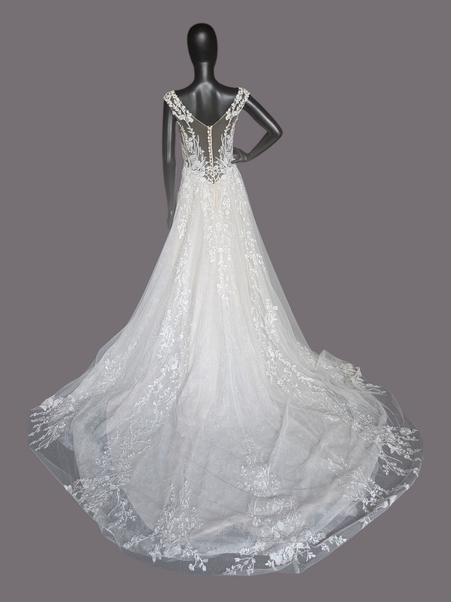 Champagne Lace V-Neck Illusion Back Wedding Gown - Mori Lee