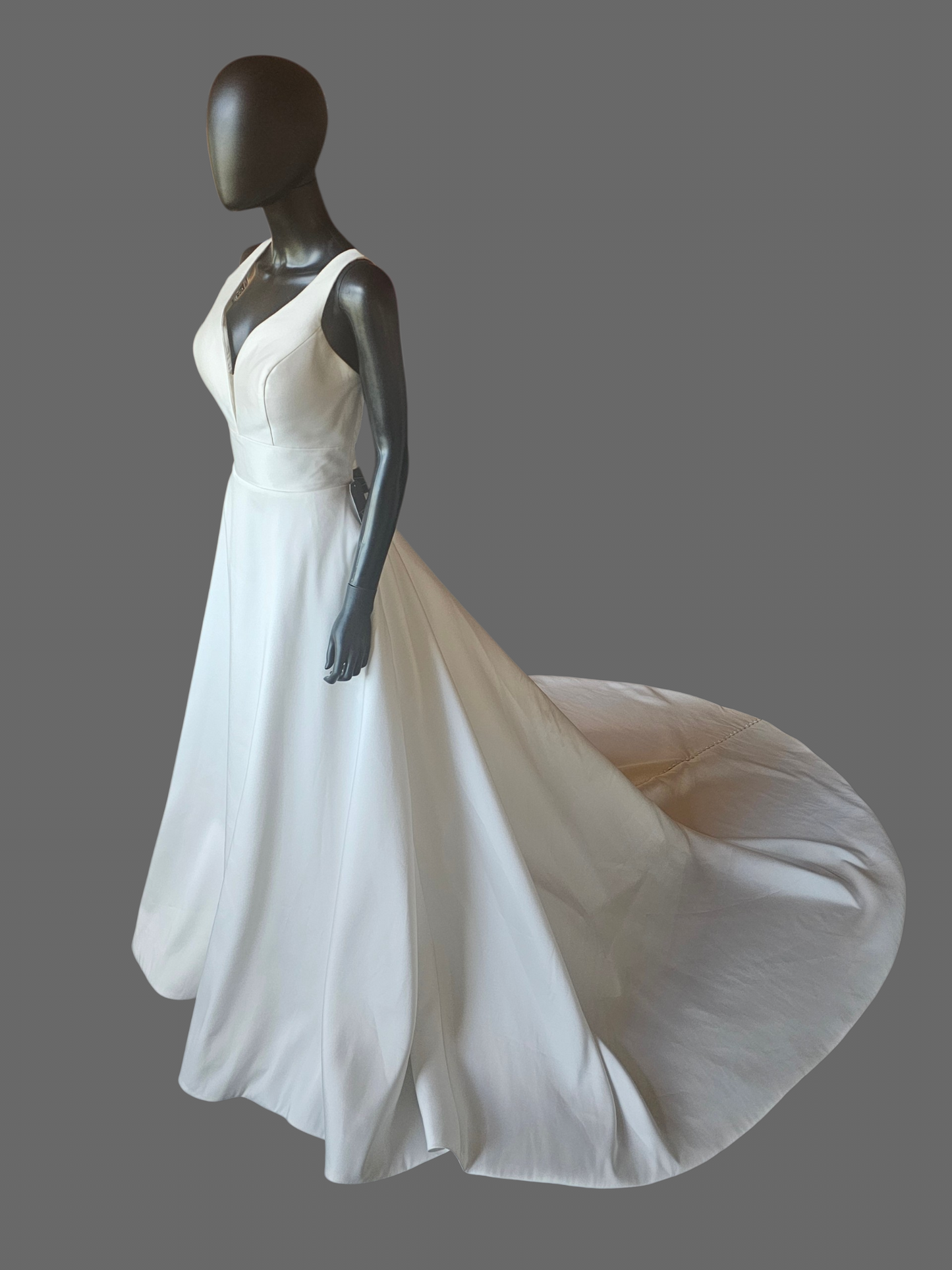 Ivory Mikado Plunge V-Neck Minimalist Wedding Gown - Mori Lee