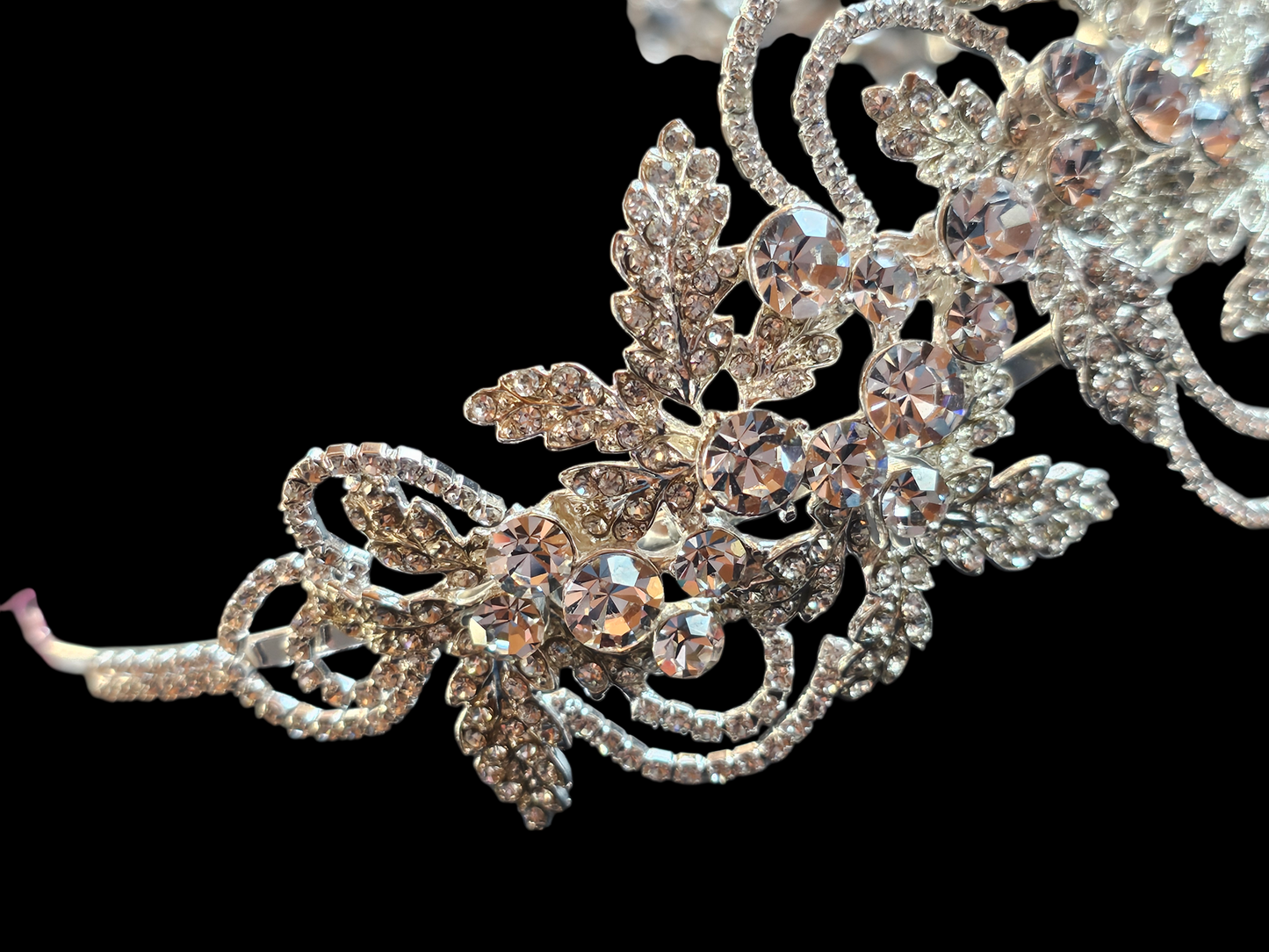 Large Silver Rhinestone/Crystal Asymetrical Filigree Bridal Headband