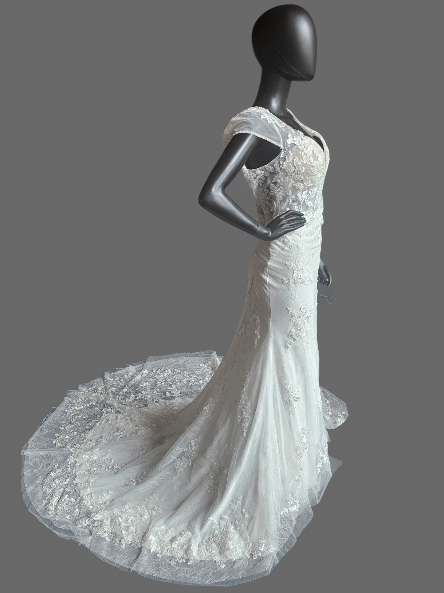 Cap Sleeve Plunge Fit/Flare Wedding Gown - Mori Lee