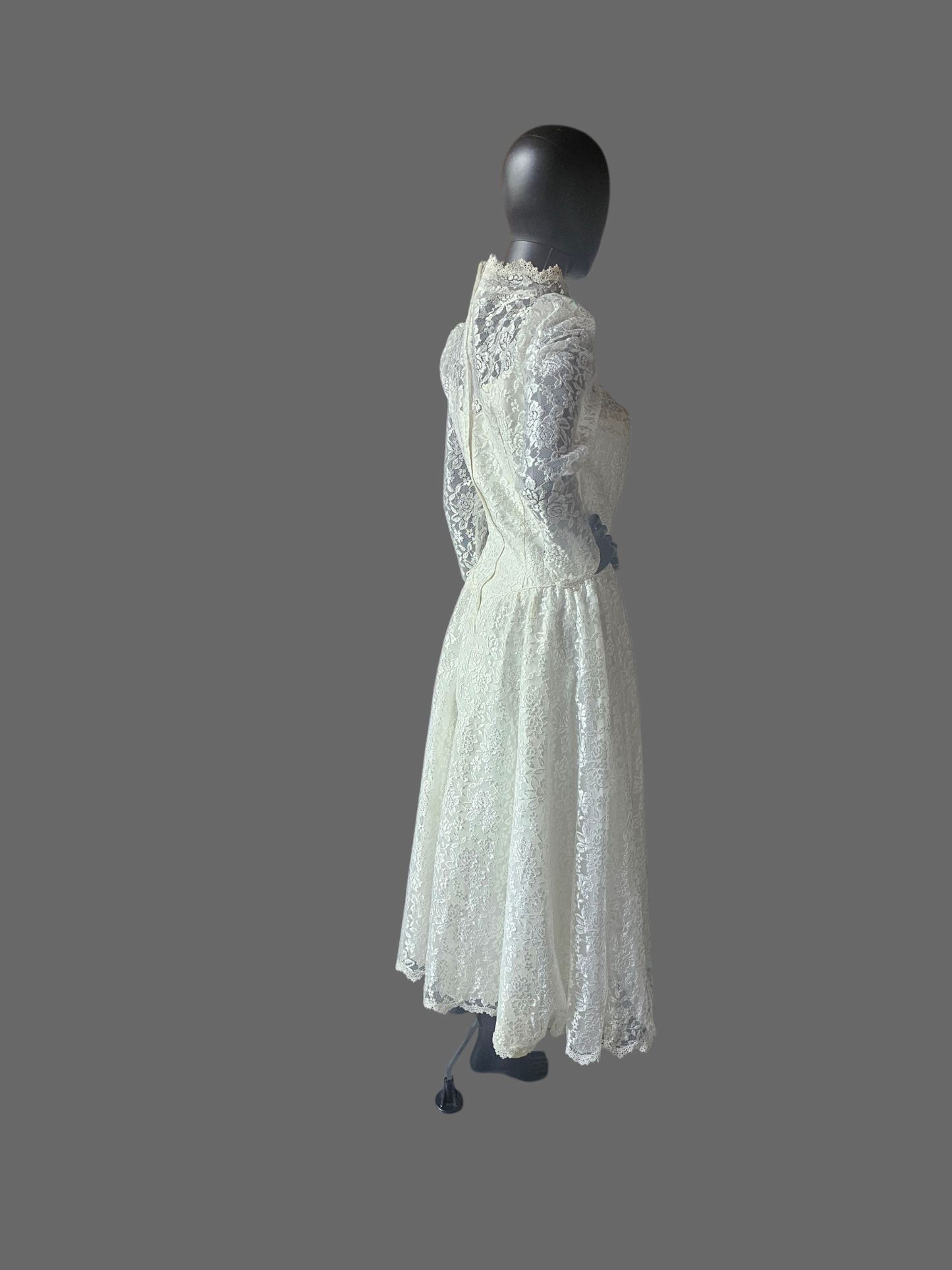 Vintage Long Sleeve Lace Tea Length Wedding Gown