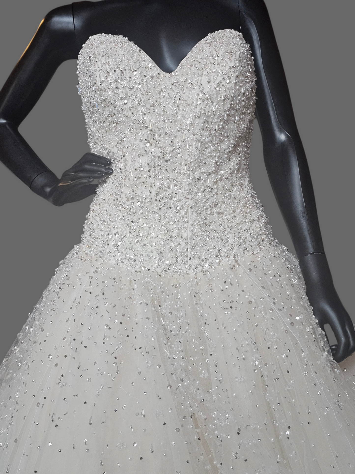 Ivory Strapless Sweatheart Beaded Drop Waist Ballgown - Mori Lee