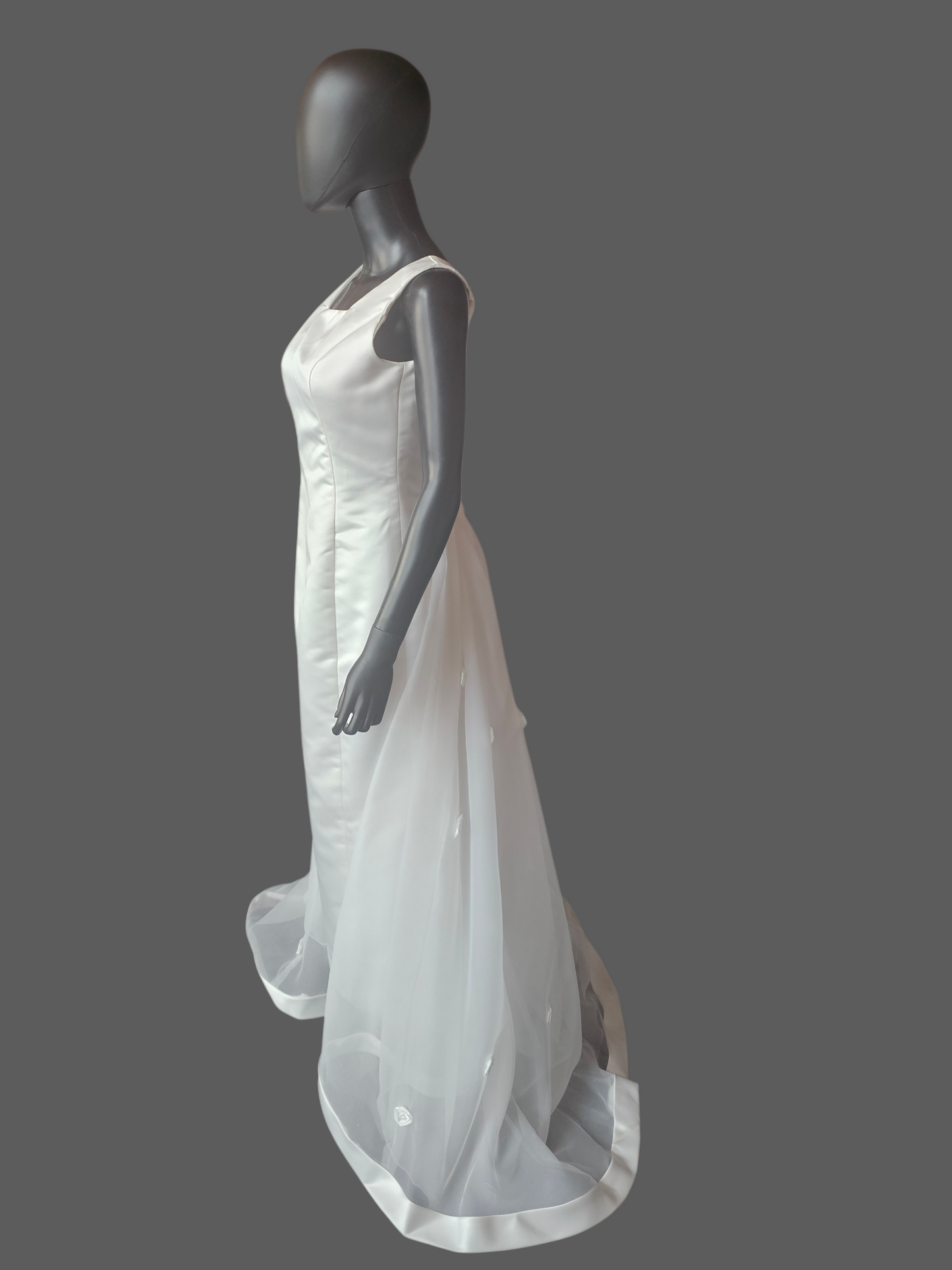 Vintage White Square Neck Detached Rose Train Wedding Gown - Galina