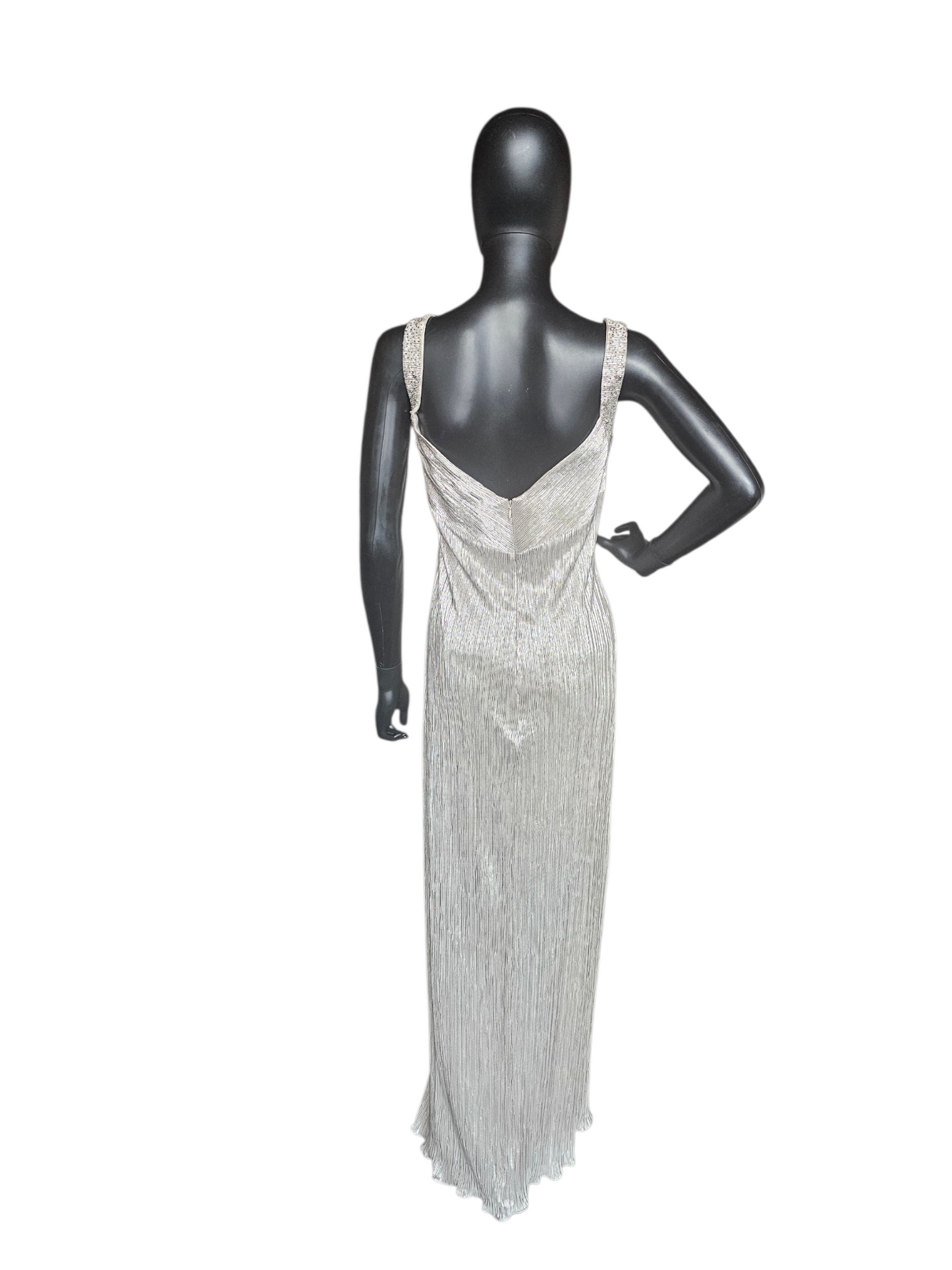 Champagne Metallic Crinkle Fabric W/Jacket NWT Maxi Formal Dress  - Cachet