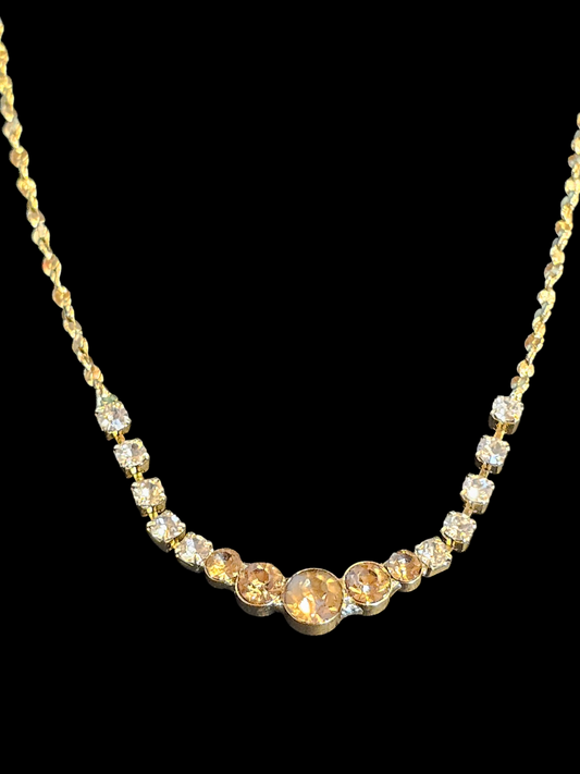 Gold/Champagne Minimalist Crystal Necklace/Earring Set